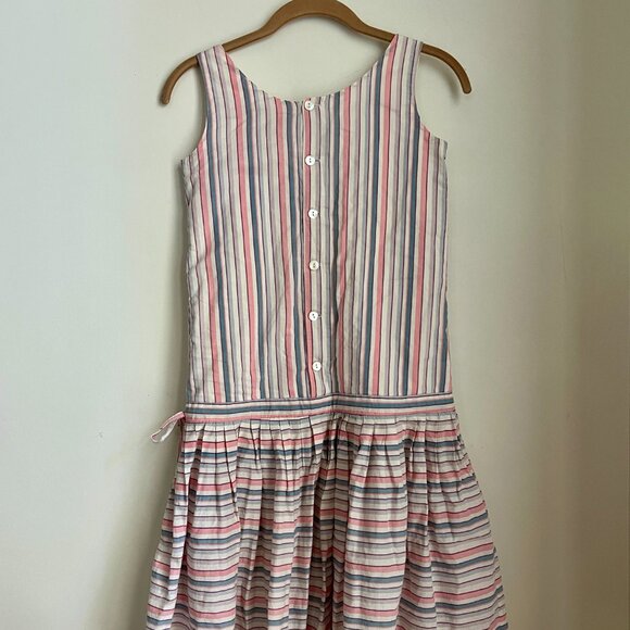 Vintage 80s 90s Laura Ashley Pastel Striped Dropwaist Sleeveless Dress Size 6 - Picture 3 of 12